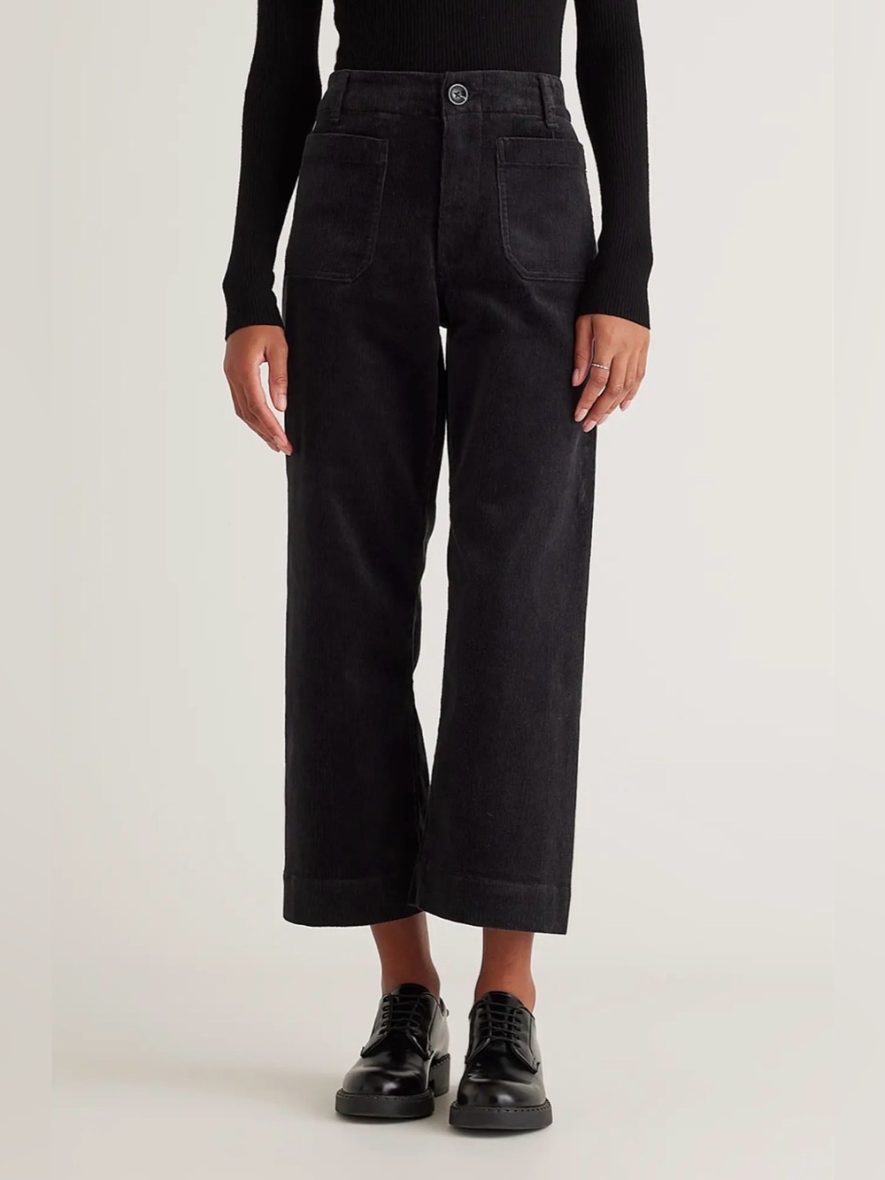 Quince Organic Stretch Corduroy Cropped Wide Leg Pants size 6 in black